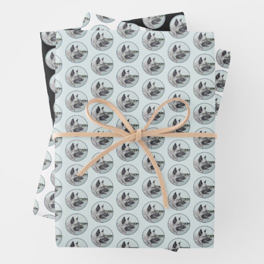 Noors Elkhound bij Village Painting - Dog Art Inpakpapier Vel (In situ)