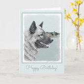 Noors Elkhound bij Village Painting - Dog Art Kaart (Gele Bloem)