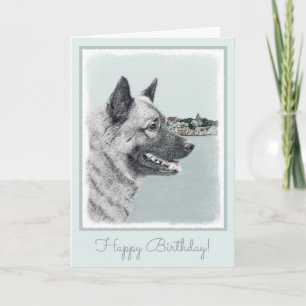 Noors Elkhound bij Village Painting - Dog Art Kaart