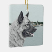 Noors Elkhound bij Village Painting - Dog Art Keramisch Ornament (Rechts)