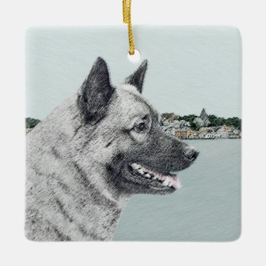 Noors Elkhound bij Village Painting - Dog Art Keramisch Ornament (Voorkant)