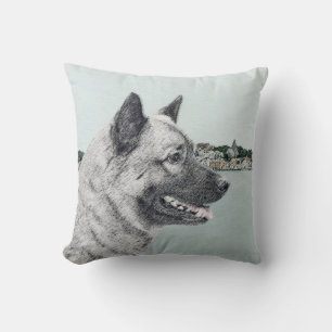 Noors Elkhound bij Village Painting - Dog Art Kussen