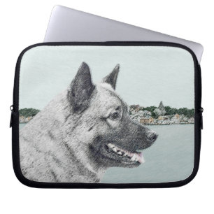 Noors Elkhound bij Village Painting - Dog Art Laptop Sleeve