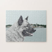 Noors Elkhound bij Village Painting - Dog Art Legpuzzel (Horizontaal)