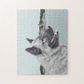 Noors Elkhound bij Village Painting - Dog Art Legpuzzel (Verticaal)