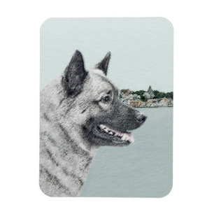 Noors Elkhound bij Village Painting - Dog Art Magneet