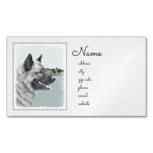 Noors Elkhound bij Village Painting - Dog Art Magnetisch Visitekaartje