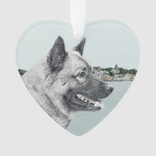Noors Elkhound bij Village Painting - Dog Art Ornament