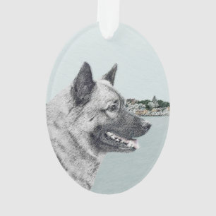 Noors Elkhound bij Village Painting - Dog Art Ornament