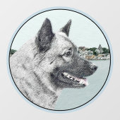 Noors Elkhound bij Village Painting - Dog Art Raamsticker (Vel)