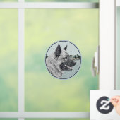 Noors Elkhound bij Village Painting - Dog Art Raamsticker (Huis)