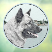 Noors Elkhound bij Village Painting - Dog Art Raamsticker (Vel 3)