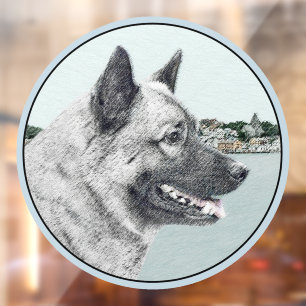 Noors Elkhound bij Village Painting - Dog Art Raamsticker