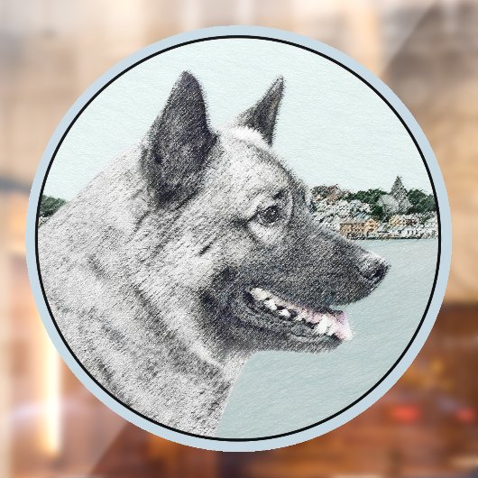 Noors Elkhound bij Village Painting - Dog Art Raamsticker (Vel 2)