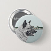Noors Elkhound bij Village Painting - Dog Art Ronde Button 5,7 Cm (Voorkant /achterkant)
