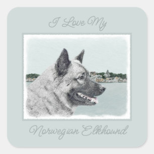 Noors Elkhound bij Village Painting - Dog Art S Vierkante Sticker
