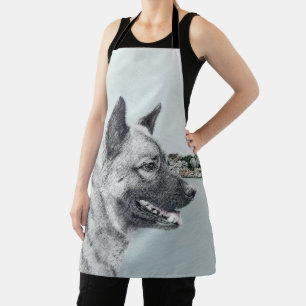 Noors Elkhound bij Village Painting - Dog Art Schort