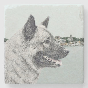 Noors Elkhound bij Village Painting - Dog Art Stenen Onderzetter