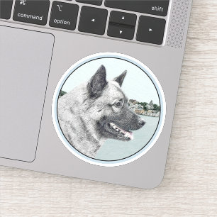 Noors Elkhound bij Village Painting - Dog Art Sticker