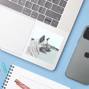 Noors Elkhound bij Village Painting - Dog Art Sticker
