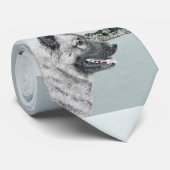 Noors Elkhound bij Village Painting - Dog Art Stropdas (Opgerold)