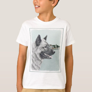 Noors Elkhound bij Village Painting - Dog Art T-shirt