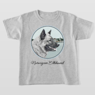 Noors Elkhound bij Village Painting - Dog Art T-shirt