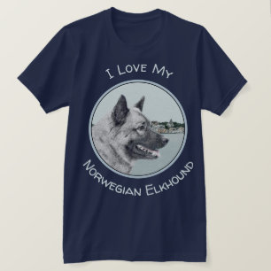 Noors Elkhound bij Village Painting - Dog Art T-shirt