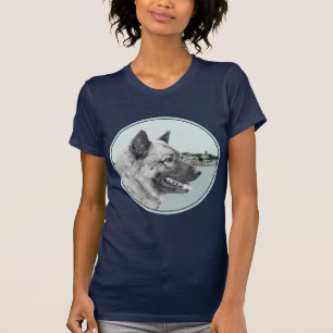 Noors Elkhound bij Village Painting - Dog Art T-shirt