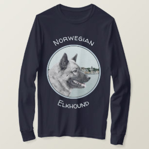 Noors Elkhound bij Village Painting - Dog Art T-shirt
