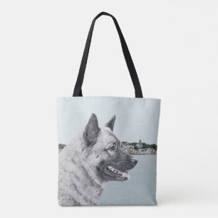 Noors Elkhound bij Village Painting - Dog Art Tote Bag