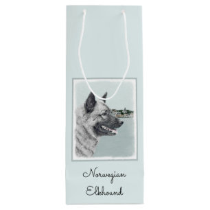 Noors Elkhound bij Village Painting - Dog Art Wijn Cadeautas