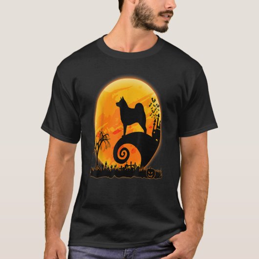 Noors Elkhound Dog en Moon Funny Halloween Co T-shirt (Voorkant)