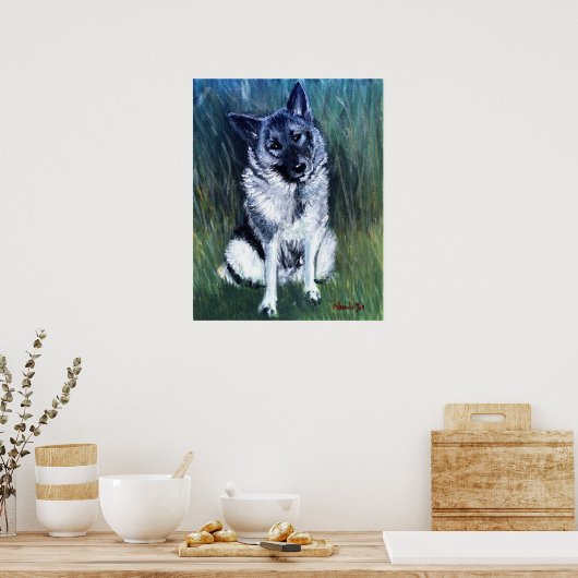 Noors "Elkhound Dog"-portret Poster (Keuken)