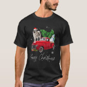 Noors Elkhound Dog Riding Red Truck Kerstmis T-shirt (Voorkant)