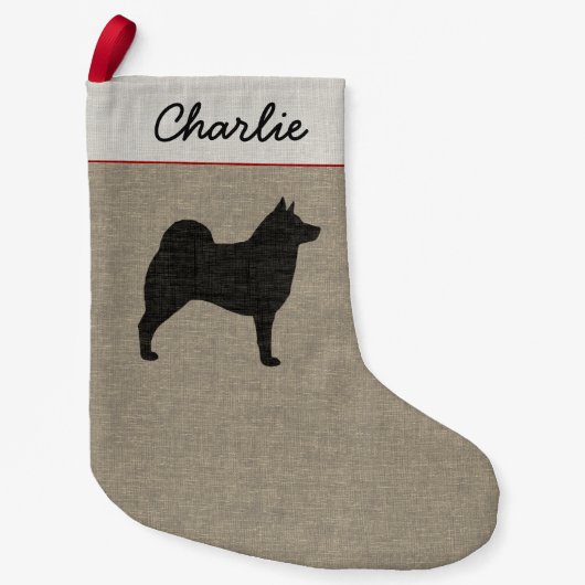 Noors Elkhound Dog Silhouette Elkie Holiday Kleine Kerstsok (Voorkant)
