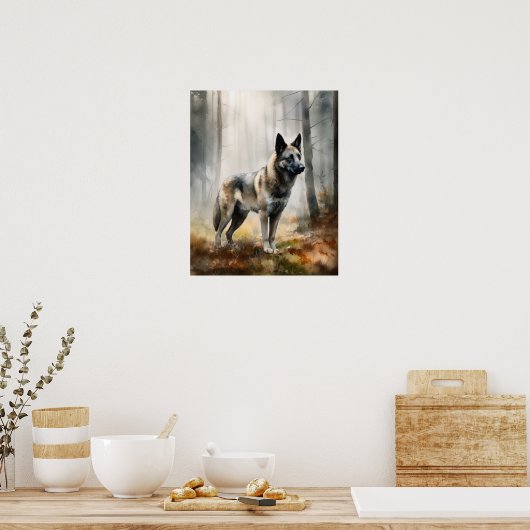 Noors Elkhound Hondenkunst Print Poster (Keuken)