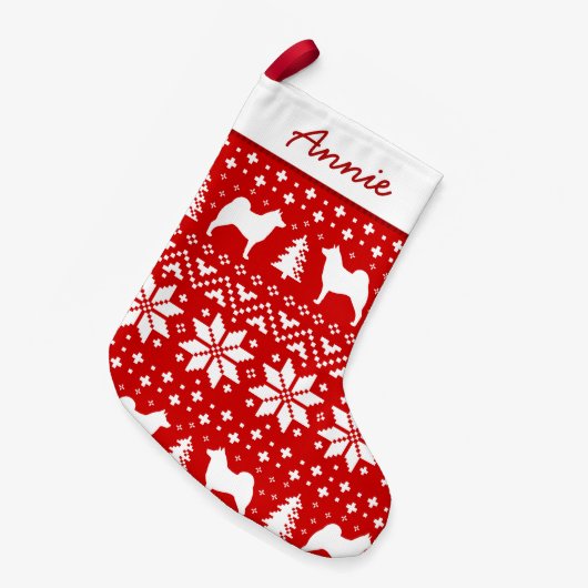 Noors Elkhound Silhouettes Holiday Patroon Kleine Kerstsok (Voorkant (Hangend))