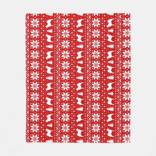 Noors Elkhound Silhouettes kerstfeestdag Fleece Deken (Voorkant)