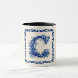 Noors Erfgoed Monogram-Blauw Mok