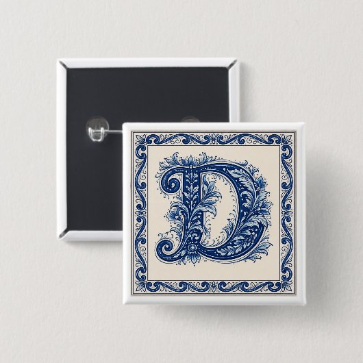 Noors Erfgoed Monogram-Blauw Vierkante Button 5,1 Cm (Voorkant /achterkant)