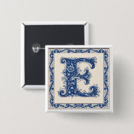 Noors Erfgoed Monogram-Blauw Vierkante Button 5,1 Cm