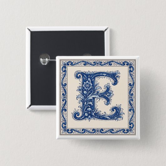 Noors Erfgoed Monogram-Blauw Vierkante Button 5,1 Cm (Voorkant /achterkant)