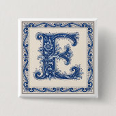 Noors Erfgoed Monogram-Blauw Vierkante Button 5,1 Cm (Voorkant)