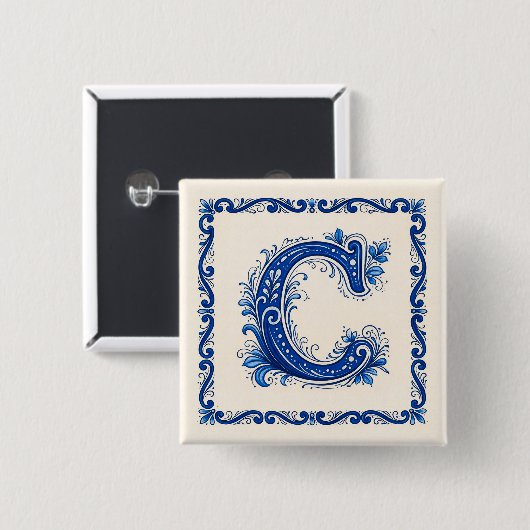 Noors Erfgoed Monogram-Blauw Vierkante Button 5,1 Cm (Voorkant /achterkant)