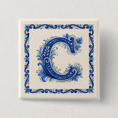 Noors Erfgoed Monogram-Blauw Vierkante Button 5,1 Cm (Voorkant)