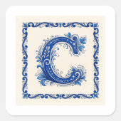 Noors Erfgoed Monogram-Blauw Vierkante Sticker (Voorkant)