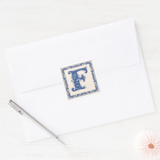 Noors Erfgoed Monogram - Blauw Vierkante Sticker (Envelop)
