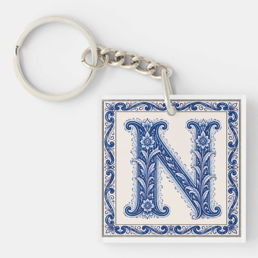 Noors Erfgoed N Monogram - Blauw Sleutelhanger (voorkant)