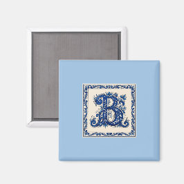 Noors Erfgoed Rosemaling Monogram-Blauw Magneet